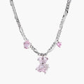 Silver twisted chain necklace with fairy tale carriage pendant adorned with pink cubic zirconia gemstones