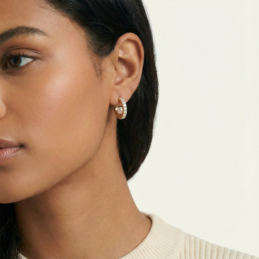 Crystal Pearl Hoops